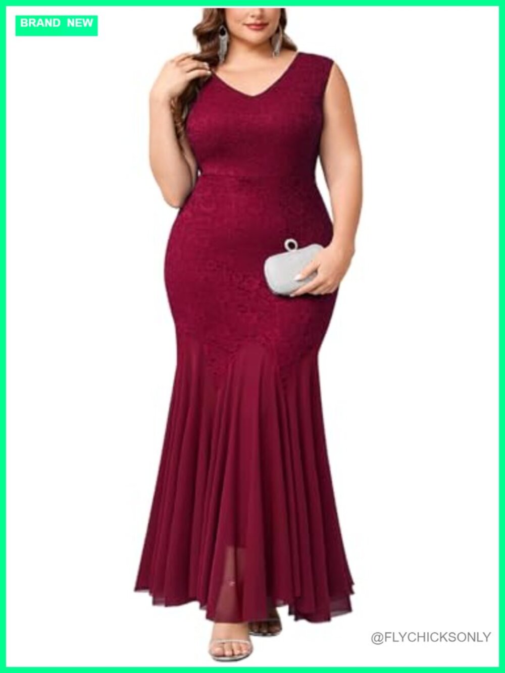 TIARALY Plus Size Lace Mermaid Maxi Dress V-Neck Formal Evening Gown